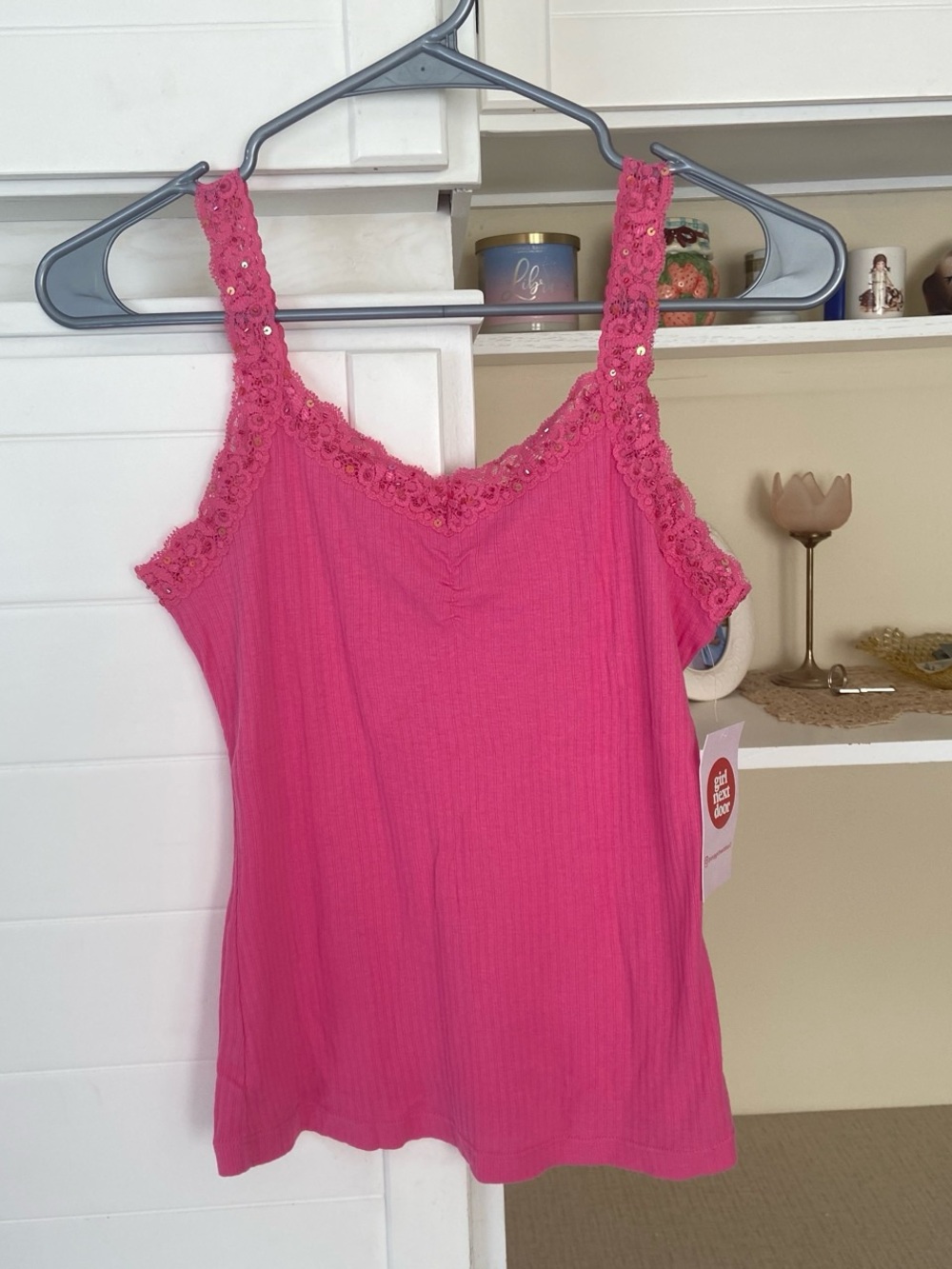 Y2K Pink lace cami top with sequins